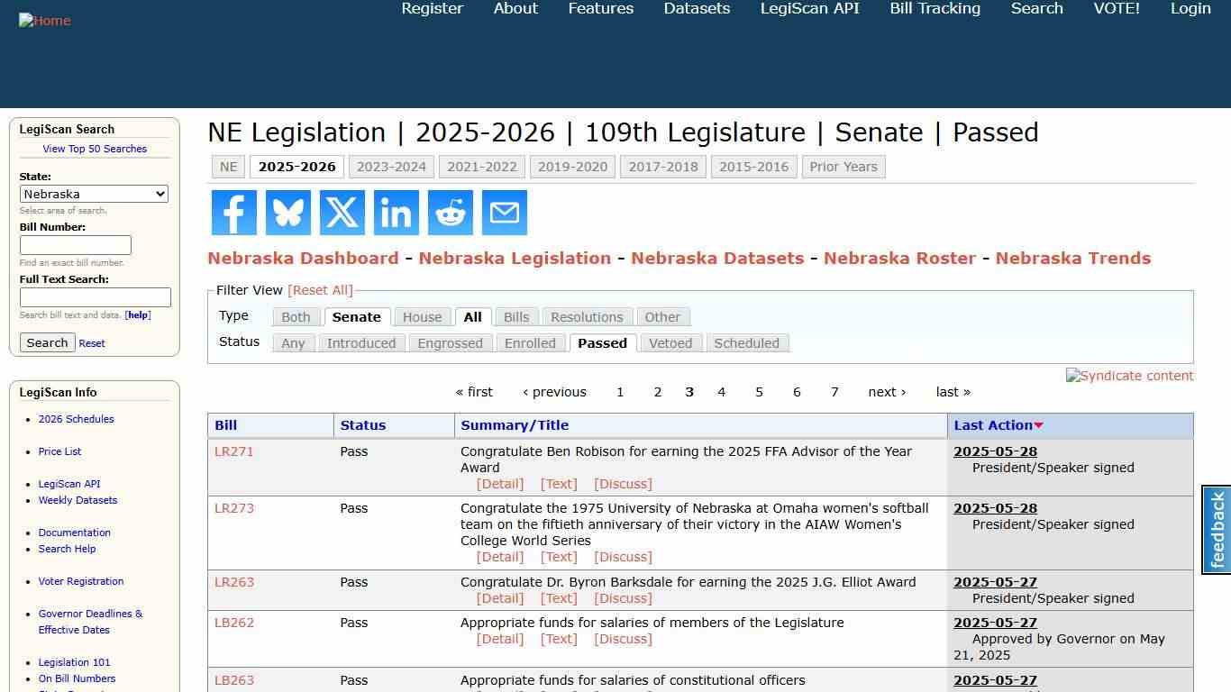NE Legislation | 2025-2026 | 109th Legislature | Senate | Passed | LegiScan